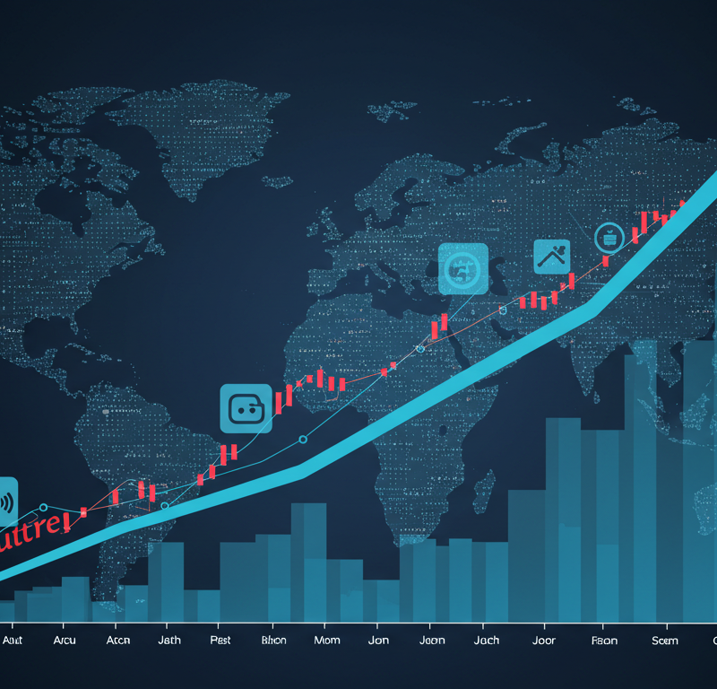 U.S. and European futures rising on big-cap tech gains and reduced tariff risk, represented by an upward graph and tech-related icons.