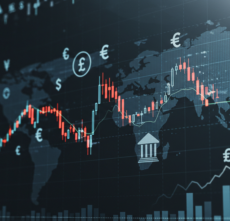 US and European futures markets holding steady ahead of central bank remarks and earnings surge, represented by a stable graph with central bank and earnings symbols.