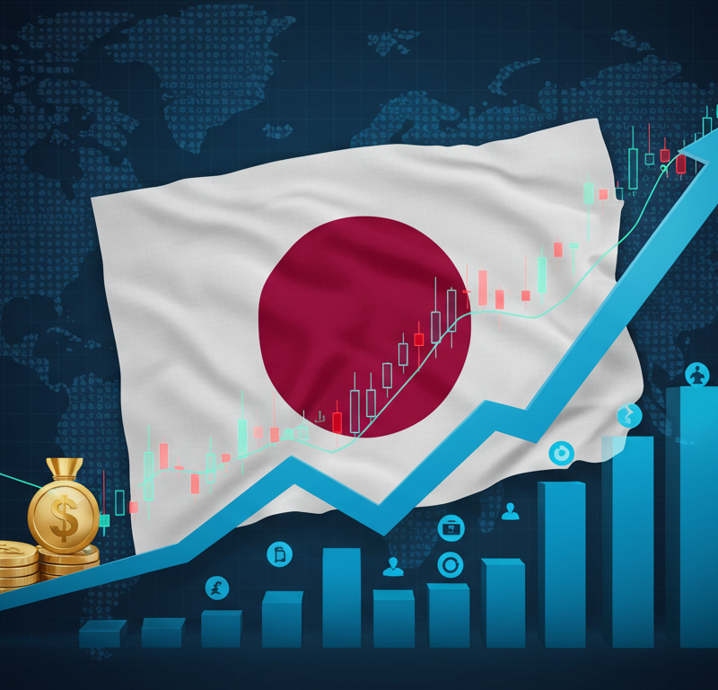 Futures rise following record Japan trade pact windfall, represented by an upward graph and symbols of Japan’s trade deal.