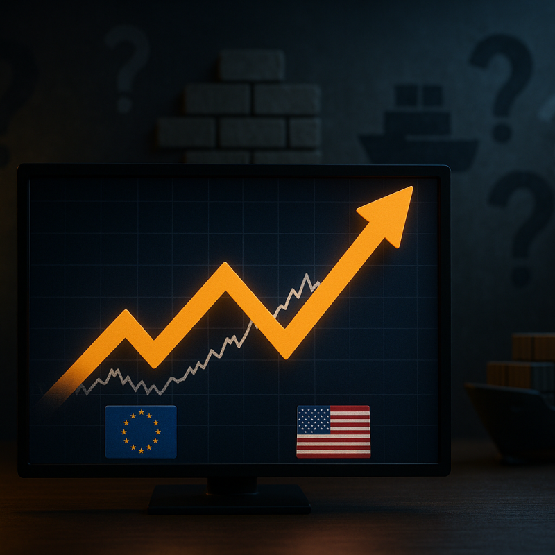 European and U.S. futures rallying despite economic doubts and tariff concerns, represented by an upward graph and economic warning symbols.