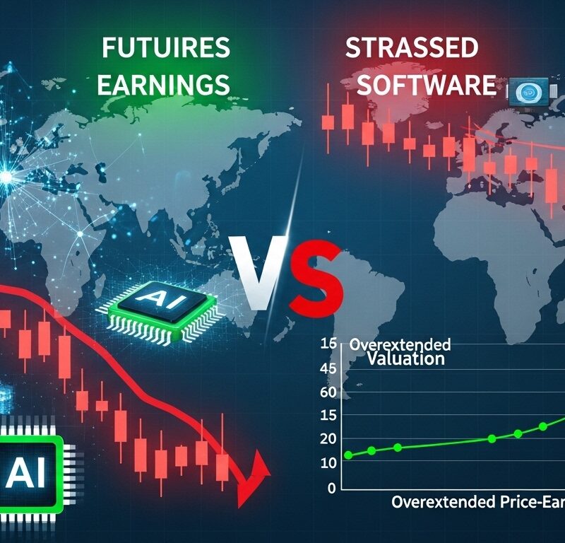 Global stock futures fall as strong AI earnings meet rising concerns about software stock valuations.