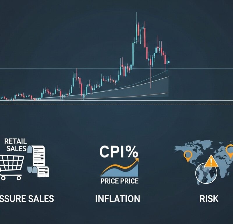 Stock futures trade flat as Wall Street record highs face pressure from retail data, global risk, and inflation cues.
