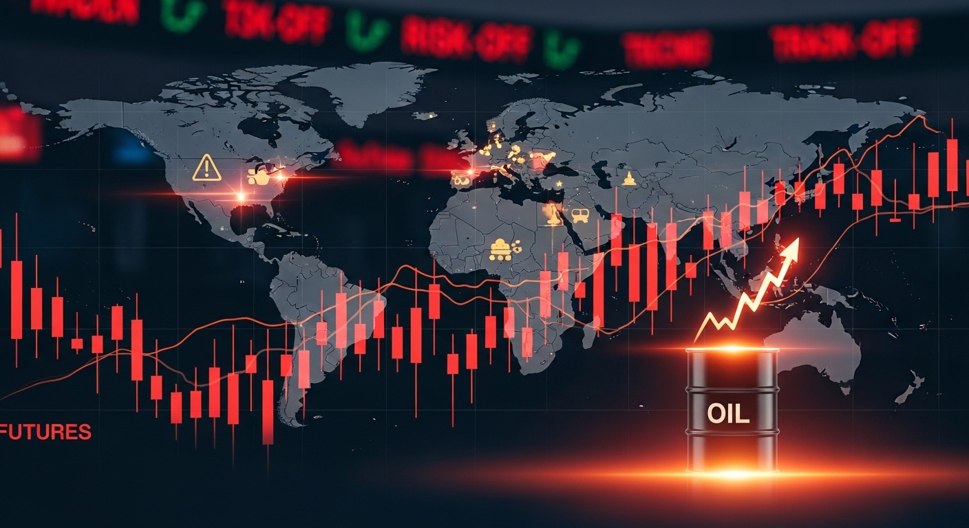 Global stock futures fall as oil shocks and rising war risks weigh on investor sentiment.
