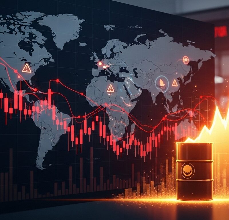 Global stock futures fall as an oil price shock and rising geopolitical risks pressure investor sentiment.