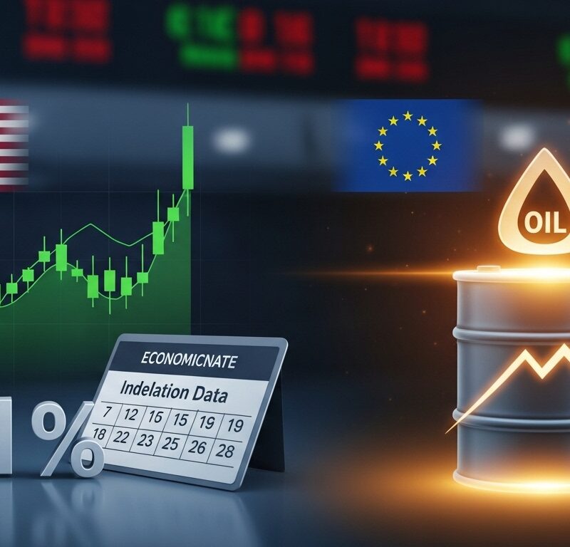 A financial thumbnail showing European and U.S. stock futures edging higher while markets brace for inflation data and rising energy prices.