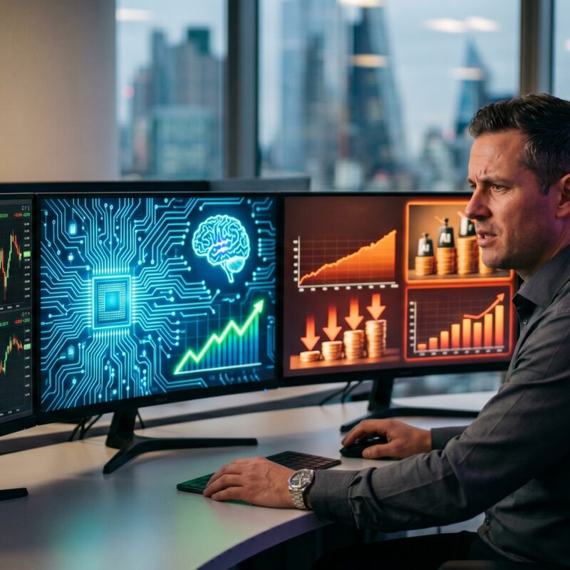 European and U.S. stock futures shown on trading screens as technology strength balances inflation pressure before the market open.