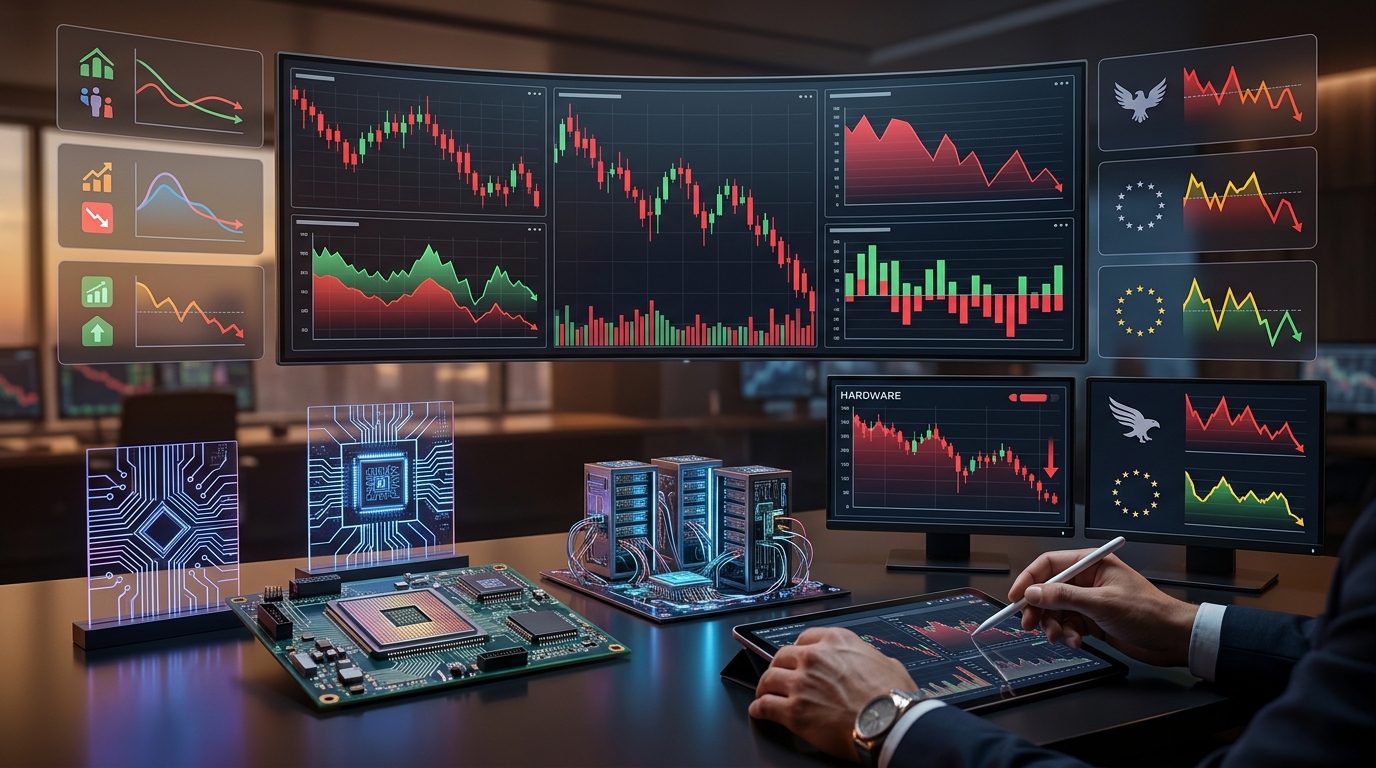 U.S. and European futures falling on trading screens ahead of jobs data and technology sector rotation.