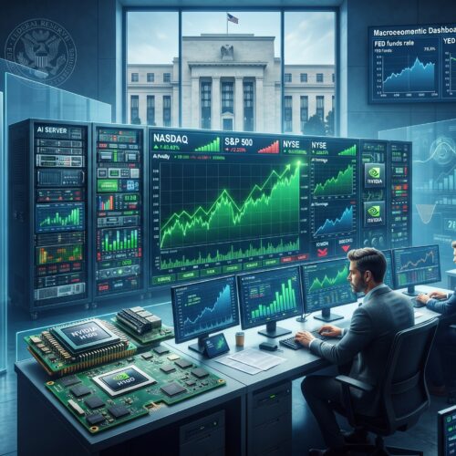 AI stock earnings rally shown with gold, oil, Bitcoin, Ethereum, and Federal Reserve market signals in a global financial trading environment.